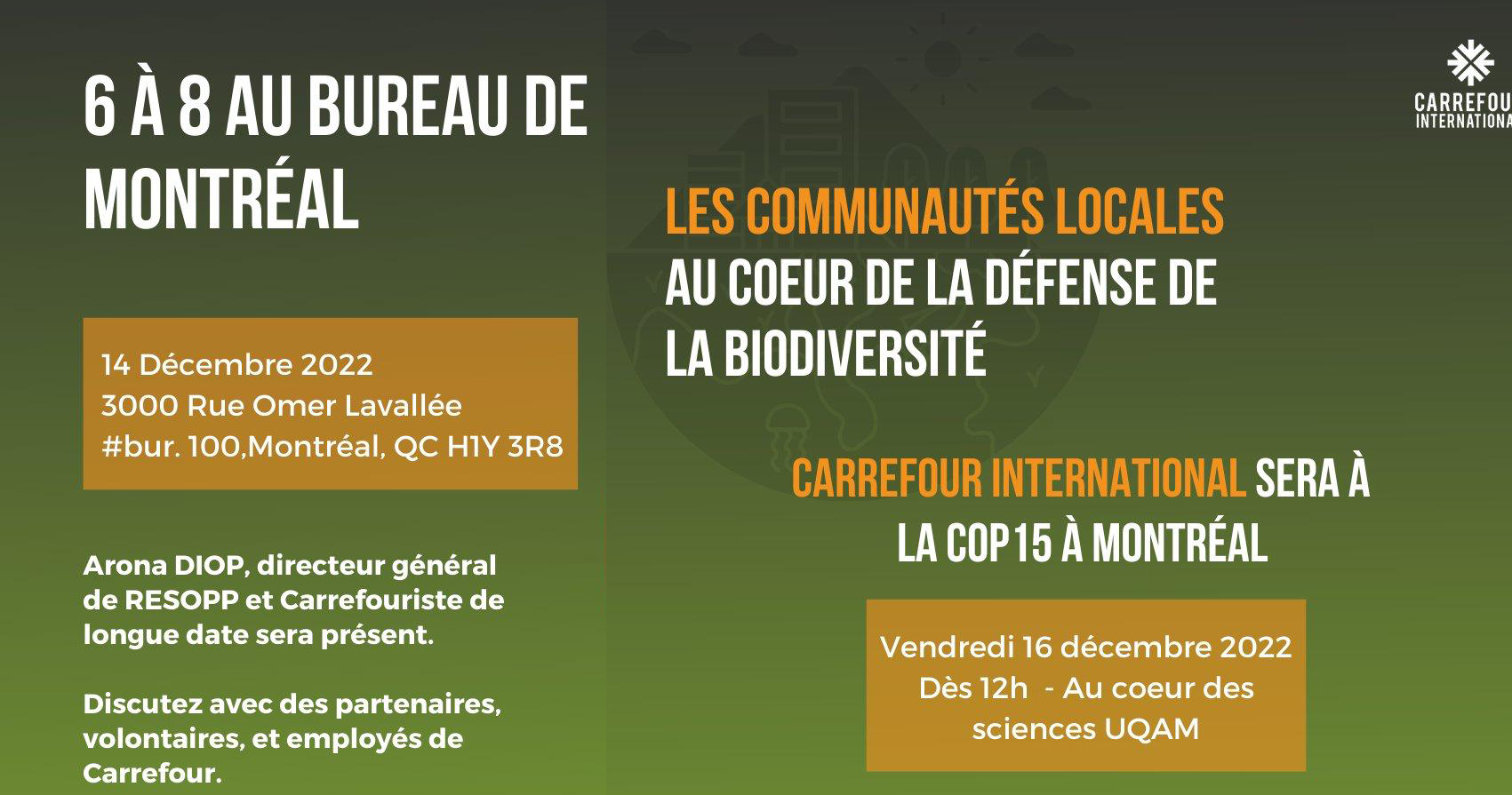 Séjour du Directeur du RESOPP au Canada (COP 15 à Montréal, Conférences, .......)